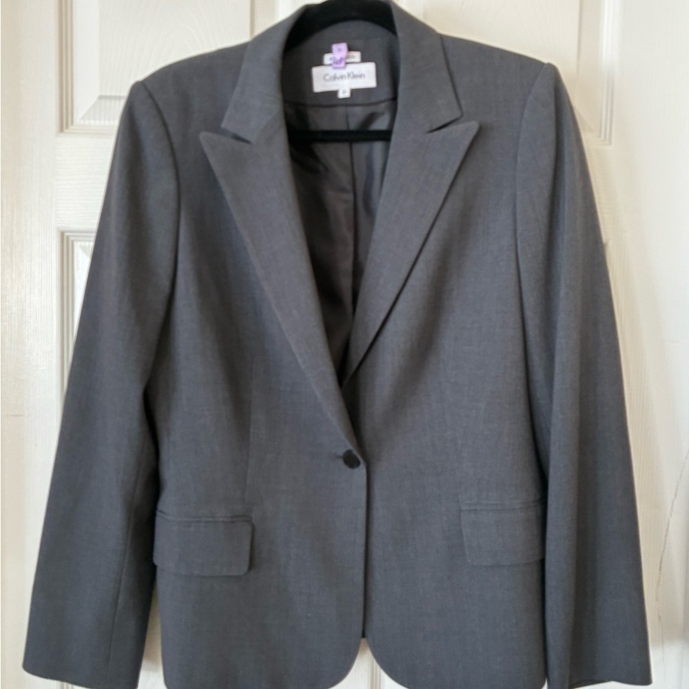 Calvin Klein Women's Single Button Charcoal Blazer Notch Lapels Office